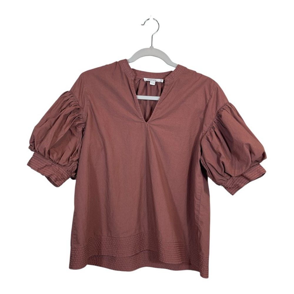 Chico’s 100% Cotton Blouse Puff Sleeve Top Brown Size 0 US 4